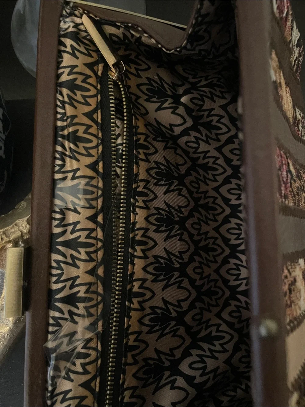 Floral Stripe Brown & Pink Large Clutch
